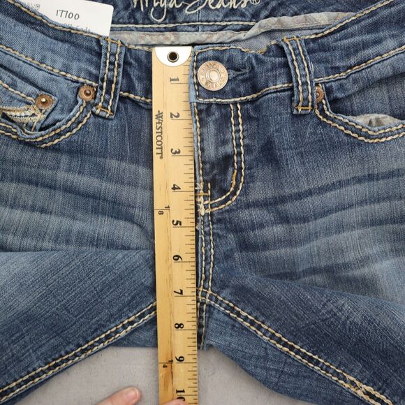 Ariya Jeans Pants Womens 6 Blue Bootcut Low Rise Button Stretch Dark Wash Denim - Picture 4 of 16